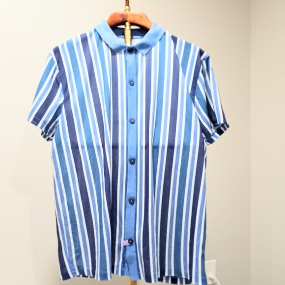 ZARA 100% COTTON BLUE & WHITE STRIPED SHORT SLEEVE SHIRT MEN SIZE XL - Picture 1 of 5